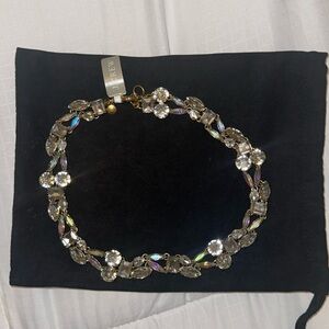 J. CREW Choker Necklace Vintage Style Crystal Accents Gold Tone